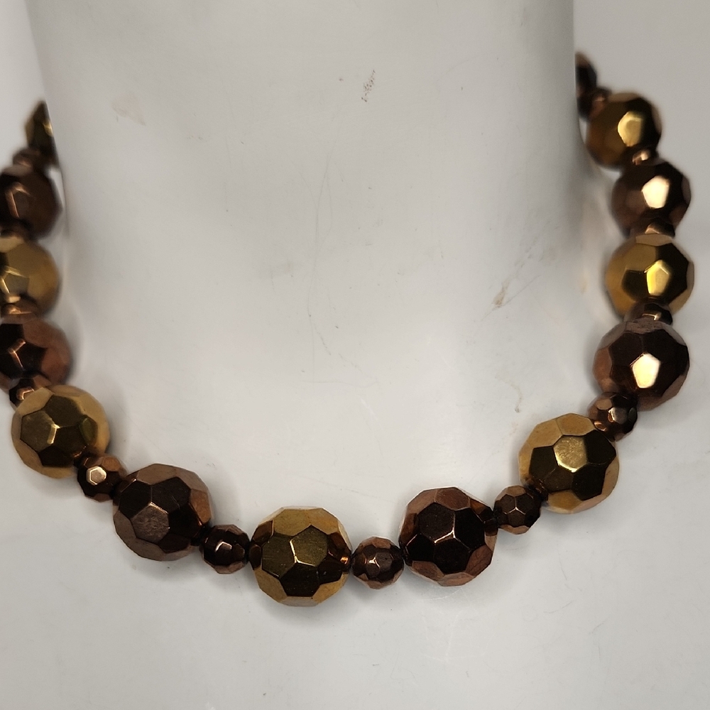 Robert Rose Gold and Brown Faceted Chocker/ Necklace Adjustable 18"-28"